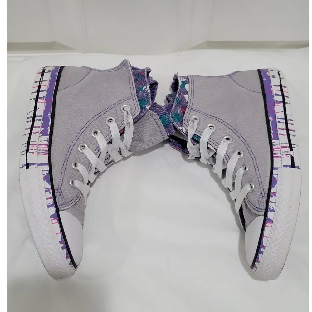 Converse Chuck Taylor All Star Kid 1 Gray Purple Paint Drip Zip High Top Sneaker